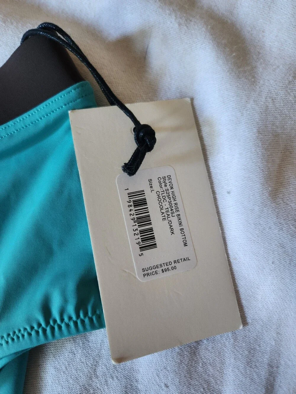 NWT STAUD Devon High Rise Bikini Bottom L Teal Chocolate Brown $95